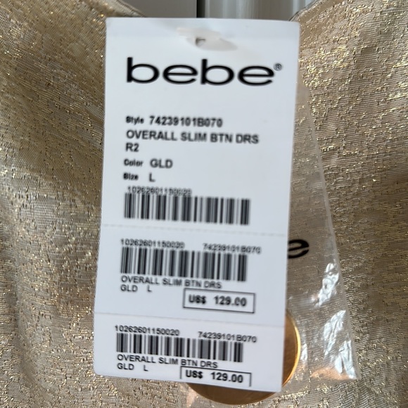 NWT BEBE GOLD SLIM OVERALL BUTTON DRESS SZ L - Picture 2 of 5